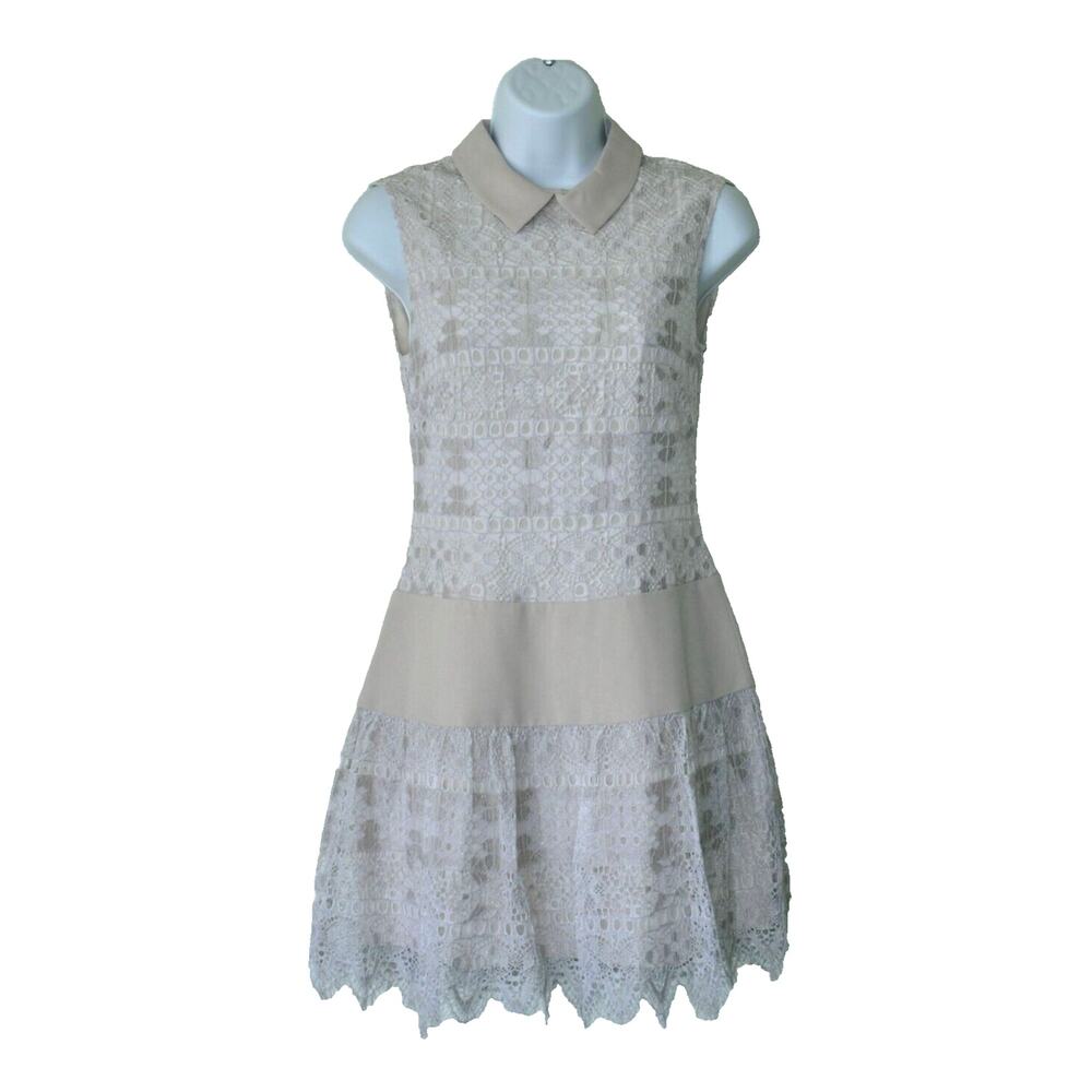 B0 Auth BCBG MAXAZRIA Marsha Champagne Lace Collared Mini Dress Size 0 $298